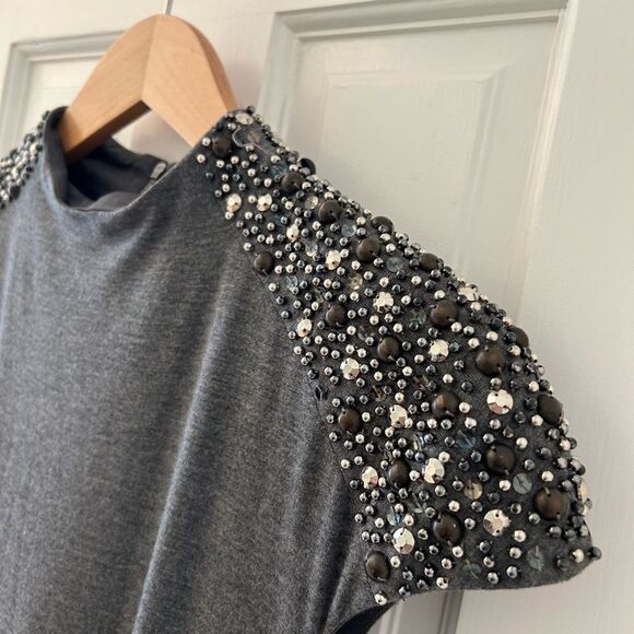 Laundry by Shelli Segal Beaded Gray Ruched Jersey Cocktail Dress - Size 8 - Picture 3 of 11